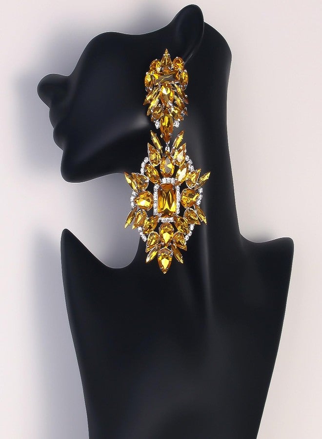 XSBODY Formal Oversized Earrings for Women Dangling Trendy Large Rhinestone Chandelier Earrings Costume Jewelry (A-Yellow) - Image 5
